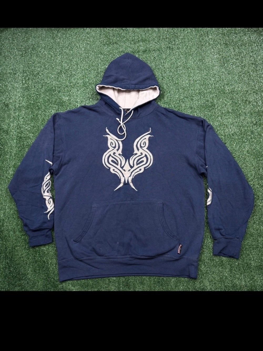 Vintage Y2K Sapphire Lounge Hoodie Men's Size XL Blue Tribal Embroidered